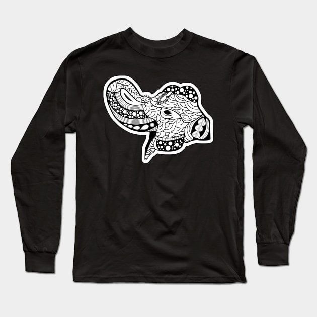 Elegant mandala elephant in black and wihte Long Sleeve T-Shirt by Nicky2342